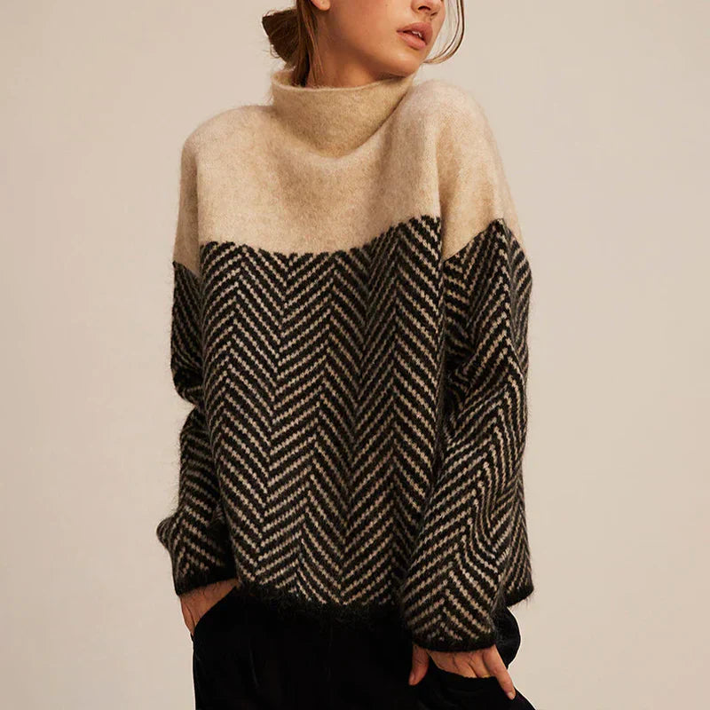 Agathe Soft Herringbone Mock-Neck Sweater