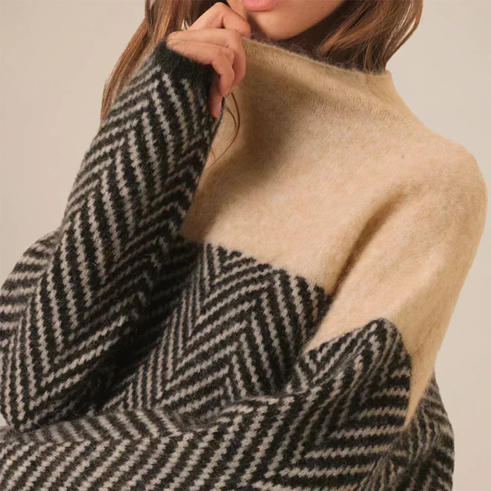 Agathe Soft Herringbone Mock-Neck Sweater