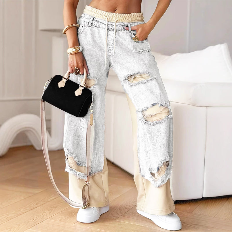 High-Waist Distressed Denim Jogger