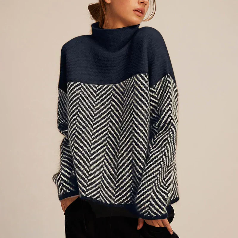 Agathe Soft Herringbone Mock-Neck Sweater