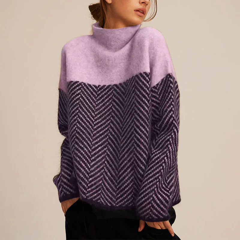 Agathe Soft Herringbone Mock-Neck Sweater